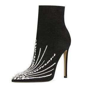 Women Fashion High Heel Ankle Boots with Rivets Closed Pointed Toe Stilettos Zip
